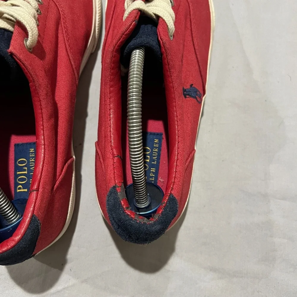 Polo Ralph Lauren Vaughn Mens Red Denim Pony Lace Up Casual Sneakers Size 10.5D
